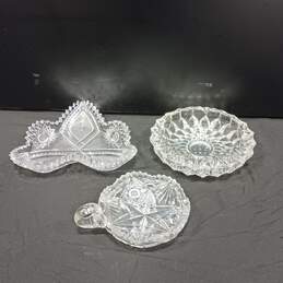 Set of 3 Assorted Vintage Cut Crystal Glass Candy Bowls & Ash Tray