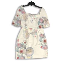 NWT Ted Baker Womens White Pink Floral Short Sleeve Back Zip Mini Dress Size 3