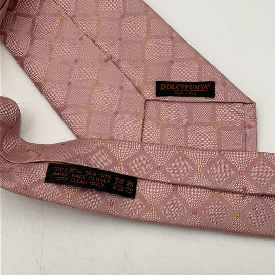 NWT Mens Pink Silk Geometric Four-In-Hand Keeper Loop Designer Neck Tie image number 3
