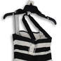 NWT Womens Black White Striped Pleated Halter Neck Fit & Flare Dress Sz 00 image number 4