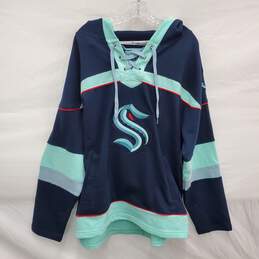 Seattle NHL Kraken Cotton & Polyester Blue & Aqua Hooded Jersey Size L