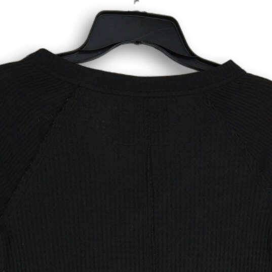 Womens Black Waffle-Knit Long Sleeve V-Neck Pullover T-Shirt Size Small image number 4