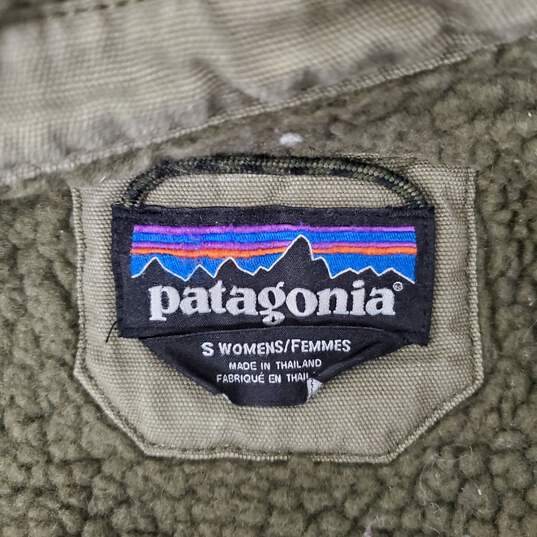 Patagonia WM's 100% Organic Cotton Polyester Blend Green Khaki Hooded Parka. Size SM image number 3
