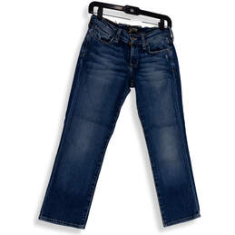 Womens Blue Denim Medium Wash Pockets Stretch Straight Leg Jeans Size 0/25