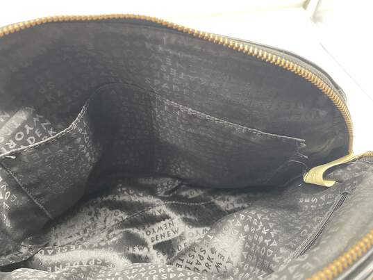 Womens Black Leather Bottom Studs Pockets Double Handle Zipper Satchel Bag image number 4