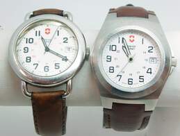Swiss Army Brown Leather Band & Silver Tone Watches 125.8g