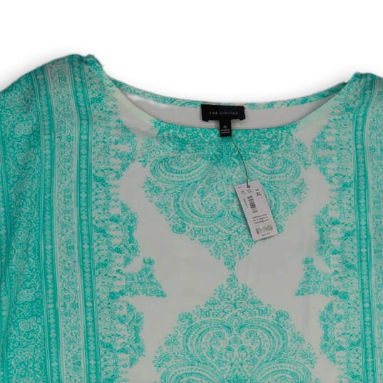 NWT Womens White Green Printed Round Neck Pullover Blouse Top Size XL image number 3