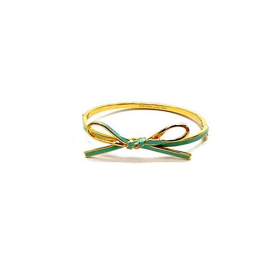 Designer Kate Spade Gold-Tone Enamel Skinny Mini Bow Hinged Bangle Bracelet image number 2