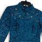 Womens Blue Floral Lace Long Sleeve Mock Neck Back Zip Sheath Dress Size 6 image number 2
