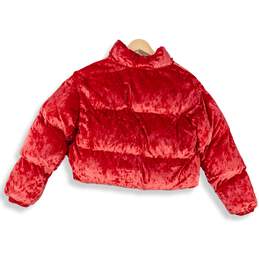 NWT Womens Red Velour Long Sleeve Cropped Puffer Jacket Size Medium alternative image