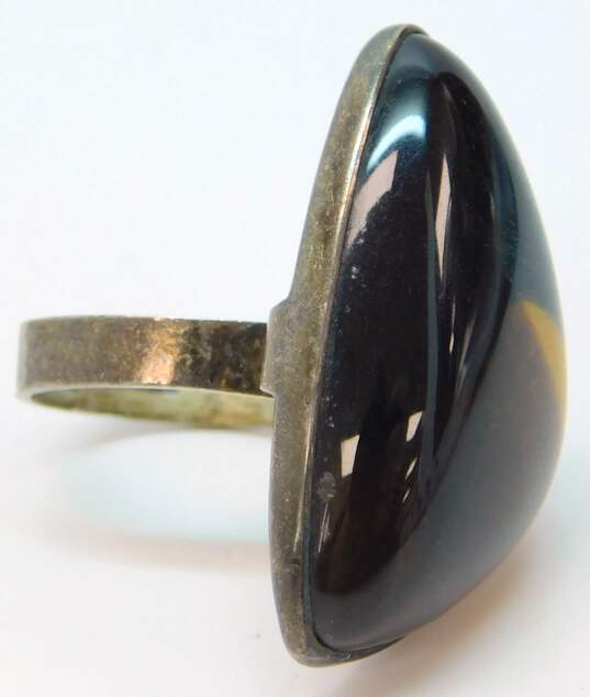 Signed Artisan 925 Blue & Brown Tigers Eye Split Triangle Cabochon Statement Ring 14.1g image number 4