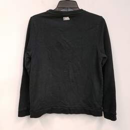 Womens Black Cotton Crew Neck Long Sleeve Pullover Sweatshirt Size M