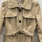 Womens Brown Long Sleeve Collared Button Front Trench Coat Size Large image number 3
