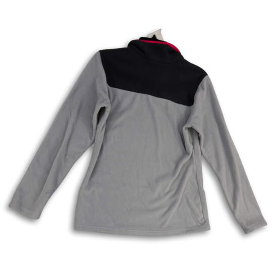 Womens Gray Long Sleeve Quarter Zip Fleece Pullover Jacket Size Medium image number 2