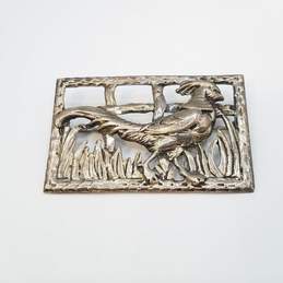 Sterling Silver Square Detailed Bird Brooch 20.9g