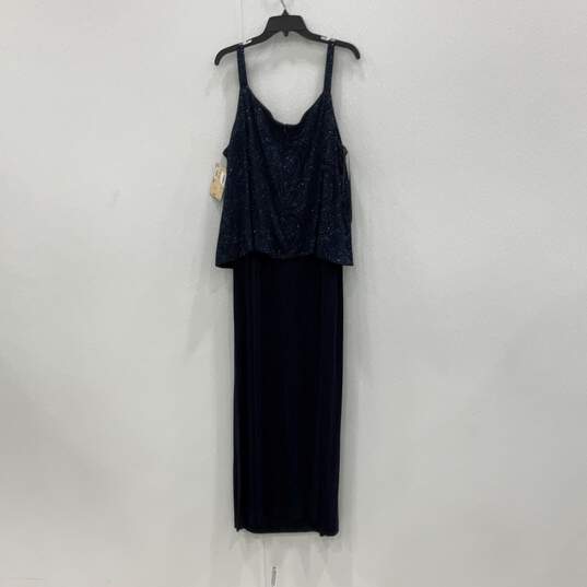 NWT ALEX Evenings Womens Sleeveless Navy Blue Beaded Sleeveless Maxi Dress 24W image number 3