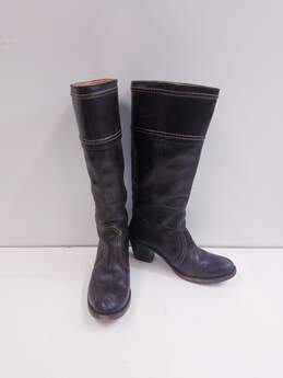 Frye Leather Jane 14L Extended Calf Boots Dark Brown 9