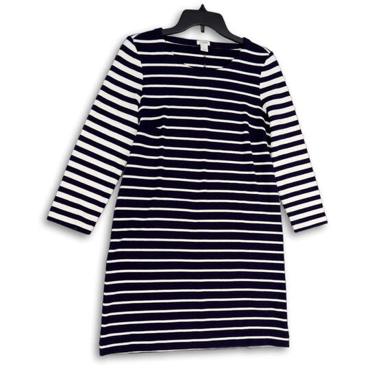 Womens Blue White Striped Long Sleeve Round Neck Shift Dress Size Small image number 1
