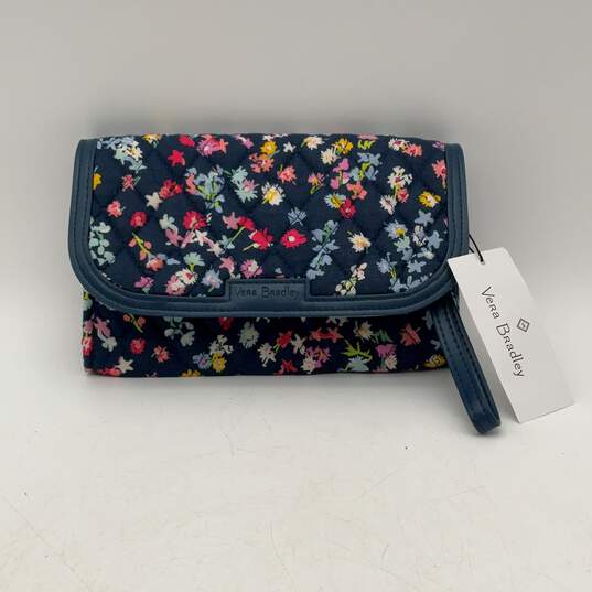 NWT Vera Bradley Womens Navy Blue Floral Print Wristlet Wallet Clutch Purse image number 1