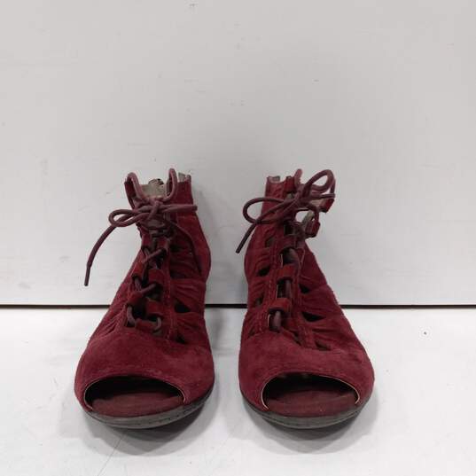 Earth Women's Burgundy Suede Lace-Up Heeled Ankle Boots Size 7D image number 1