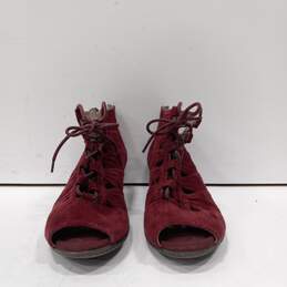 Earth Women's Burgundy Suede Lace-Up Heeled Ankle Boots Size 7D