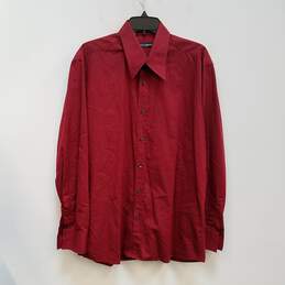 Mens Red Regular Fit Long Sleeve Collared Comfort Button-Up Shirt Size 41