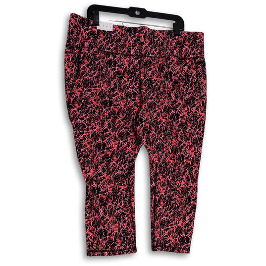 NWT Womens Pink Black Abstract Print Elastic Waist Capri Leggings Sz 22X24 image number 1