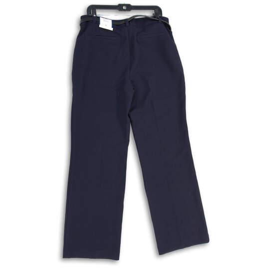 NWT Womens Navy Blue Flat Front Slash Pockets Trouser Pants Size 12 image number 2