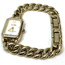 Designer Coach Gold-Tone Chain Strap Rectangle Dial Analog Wristwatch alternative image