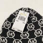 NWT Womens Black White Knitted Signature Print Beanie Hat One Size image number 4