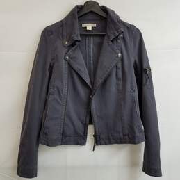 Slate blue gray zip up cotton moto jacket women's S nwt