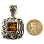 Designer Silpada 925 Sterling Silver Genuine Amber Stone Chain Pendant image number 2
