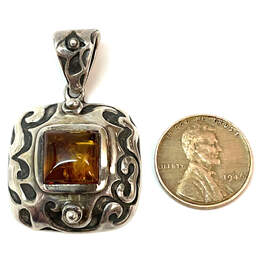 Designer Silpada 925 Sterling Silver Genuine Amber Stone Chain Pendant alternative image