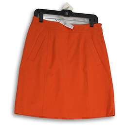 NWT Womens Orange Flat Front Stretch Slash Pocket Side Zip A-Line Skirt Size 6