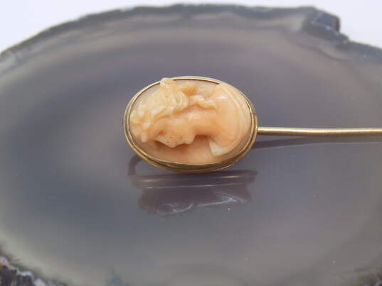 Vintage 10K Gold Carved Cameo Shell Oval Stick Pin 2.5g image number 5