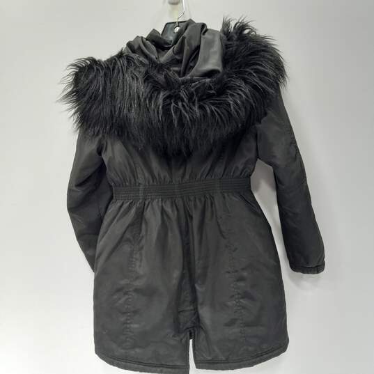 Women’s DKNY Faux Fur Trim Cinched Waist Jacket Sz M image number 2