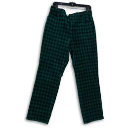 NWT Talbots Womens Green Velveteen Plaid High Waist Straight Leg Ankle Pants 14P
