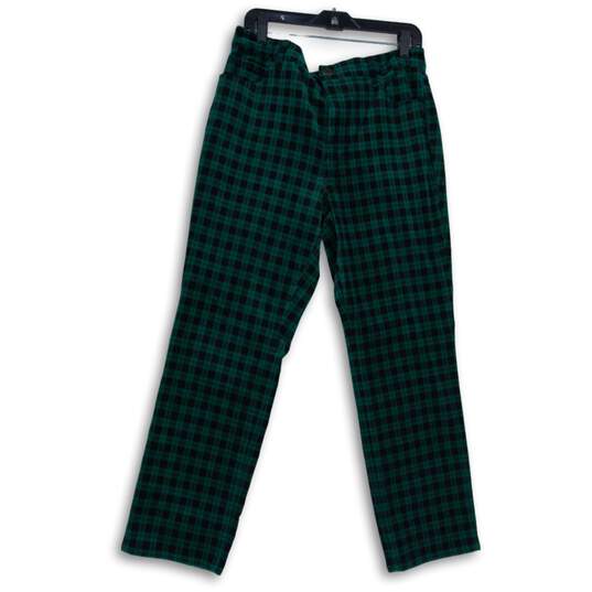 NWT Talbots Womens Green Velveteen Plaid High Waist Straight Leg Ankle Pants 14P image number 1