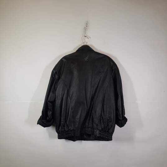 Mens Leather Long Sleeve Collared Pockets Bomber Jacket Size 2XL image number 2