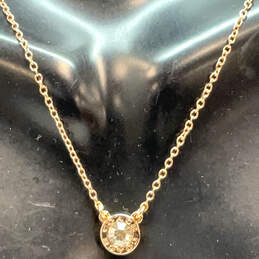 Designer Coach Gold-Tone Link Chain Crystal Round Pendant Necklace