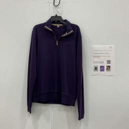 Burberry Brit Mens Purple Long Sleeve 1/4 Zip Pullover Sweater Size L w/ COA
