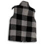 Womens Black Gray Plaid Sleeveless Fleece Full-Zip Vest Size Medium image number 2