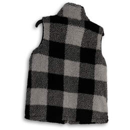 Womens Black Gray Plaid Sleeveless Fleece Full-Zip Vest Size Medium alternative image