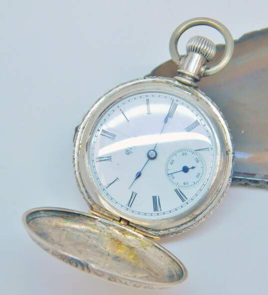 Antique 900 Silver Elgin 7 Jewel Hunting Case Pocket Watch- For Repair 37.6g image number 1