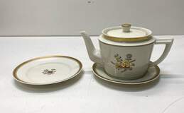 Royal Copenhagen Porcelain Tea Pot with Lid and 2 Plates Fine China 3 pc Set