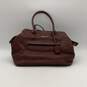 Womens Brown Leather Inner Outer Pocket Double Handle Satchel Bag Purse image number 1