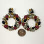 Designer J. Crew Gold-Tone Multicolor Stone Wreath Statement Hoop Earrings image number 3