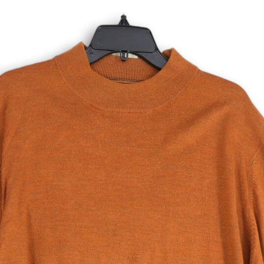 Mens Orange Knitted Long Sleeve Mock Neck Pullover Sweater Size XL image number 3