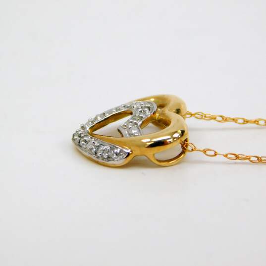 10k Yellow Gold Diamond Accent Double Open Heart Fine Chain Pendant Necklace 1.3g image number 3