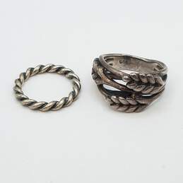 Sterling Silver Wrapped Leaf & Twist Band Style Ring Bundle 2pcs Sz 6 13g